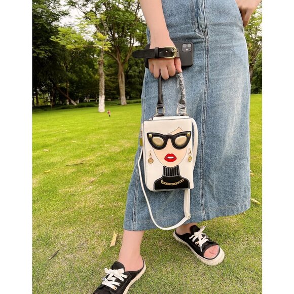 Unique 3D Lady Face PU Leather Satchel Funky Hobo & Crossbody Bags for Women's - Picture 6 of 9